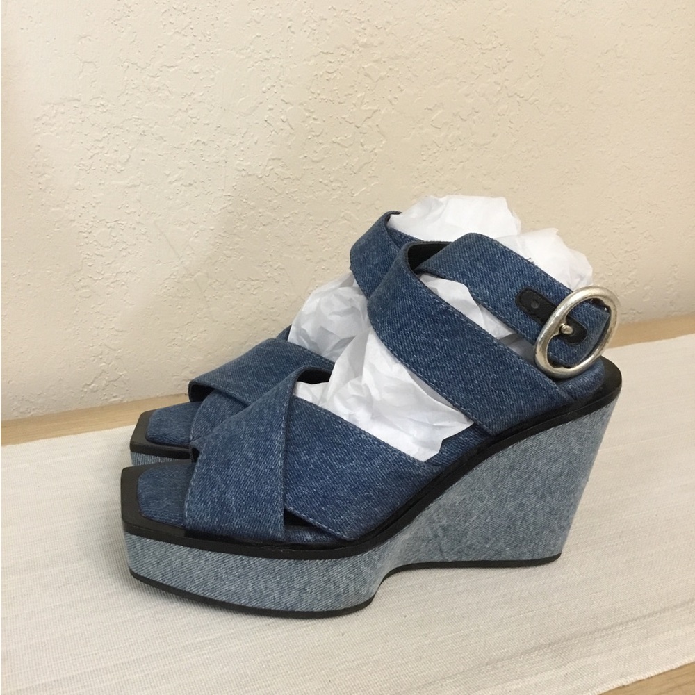 rag & bone Santiago Denim Crisscross Platform Wedge Sandals - Blue Sz.36 - Picture 4 of 11